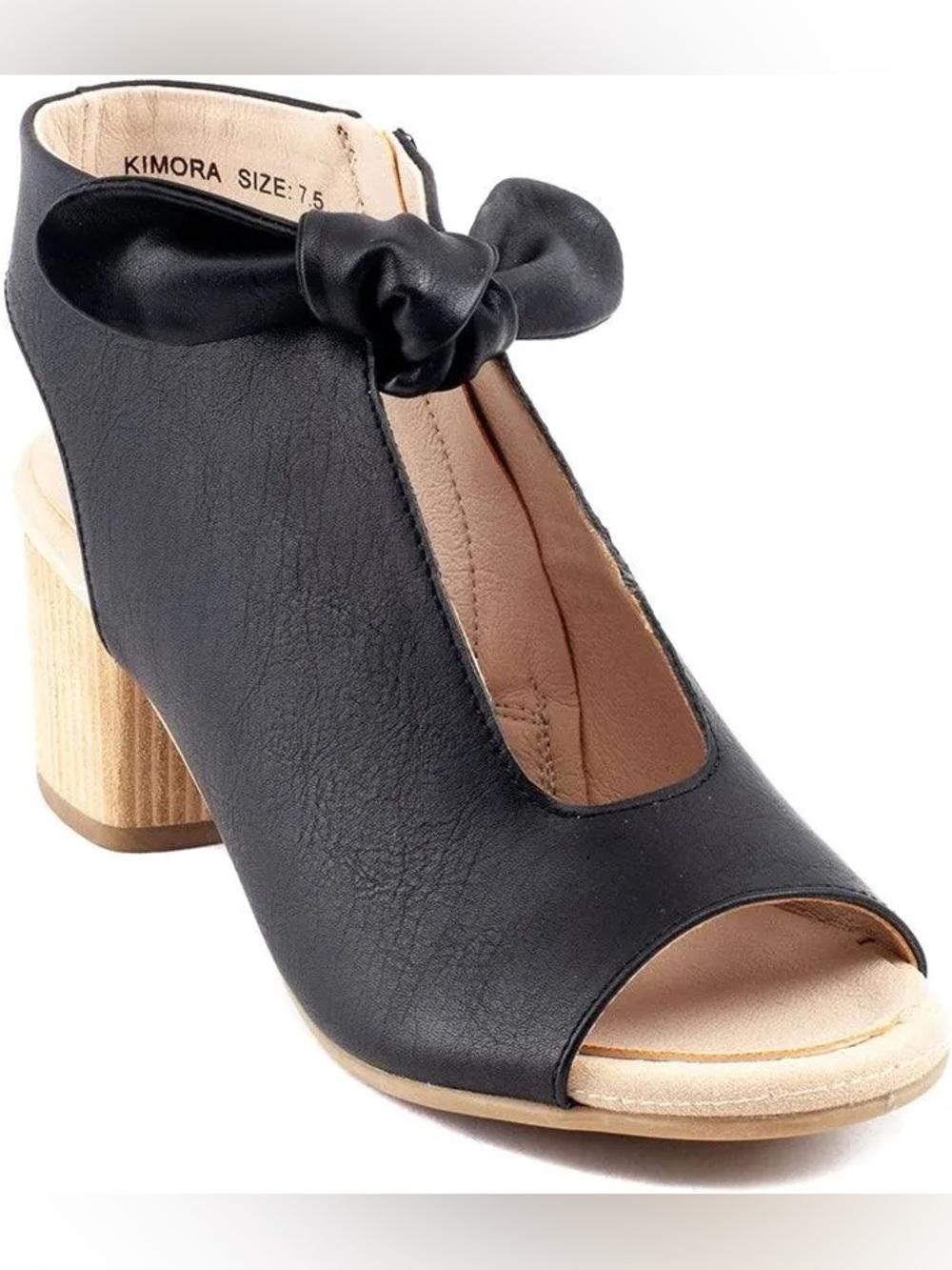 Good Choice Black Knot Bow Open-Toe Block Heel Sandals